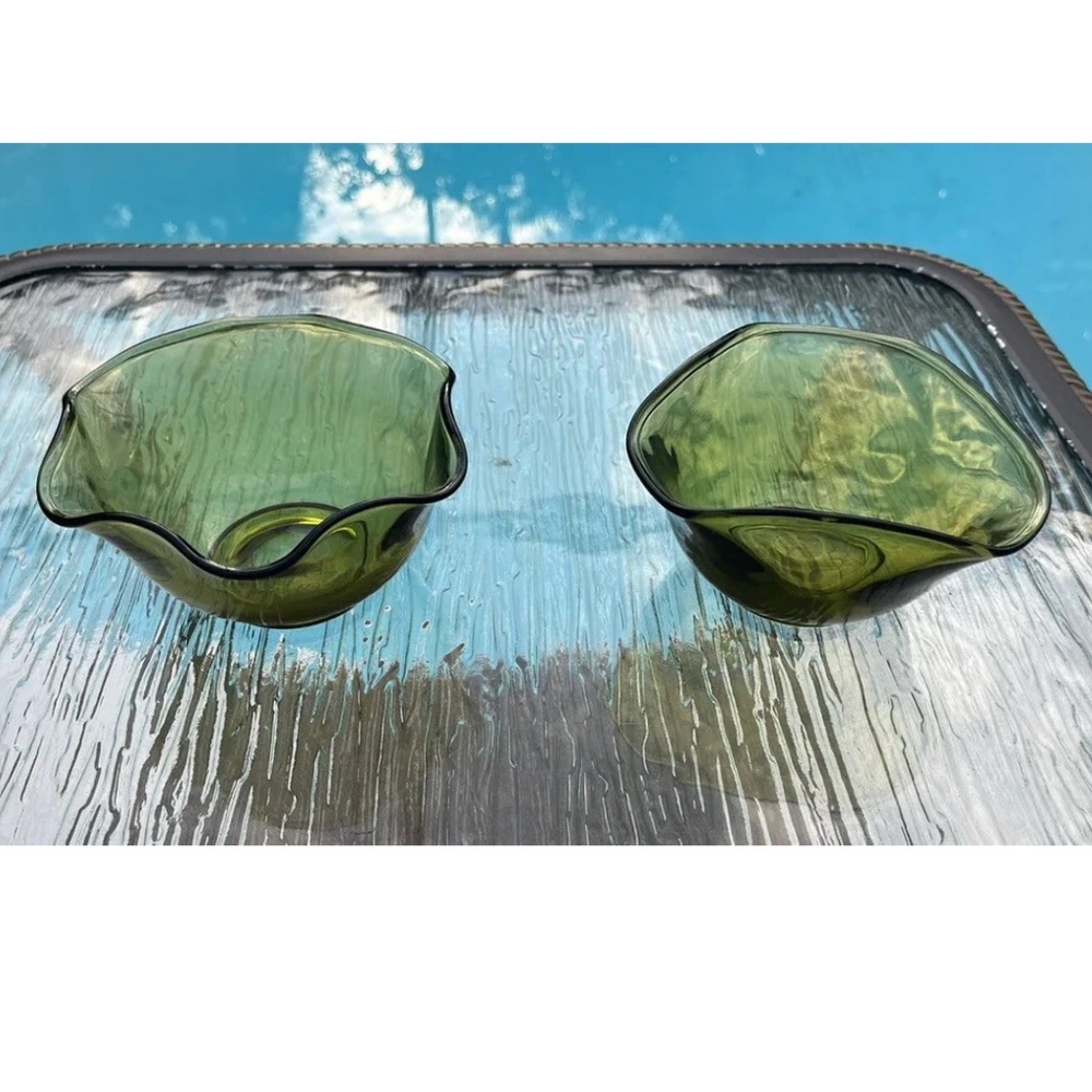 VINTAGE ANCHOR HOCKING Avocado Green Glass‎ Dip Serving Set Bowl